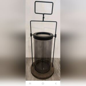 BLACK METAL AND GLASS LANTERN CANDLE HOLDER 15" Tall New